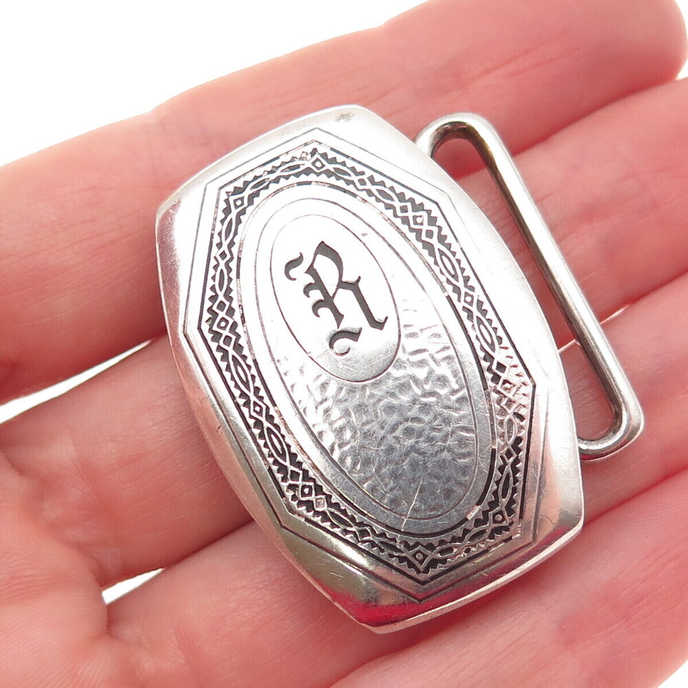 HICKOK 925 Sterling Silver Antique Art Deco Monogram Belt Buckle